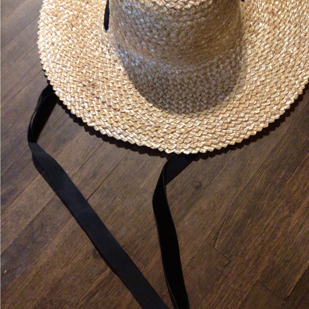 NEW! Rare Lack of Color Wide Brim Straw Sun Hat with Black velvet Tie - Picture 3 of 6